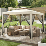 3 X 3 M Gazebo, Netting Party Tent W/ Double Tier Roof | Beige