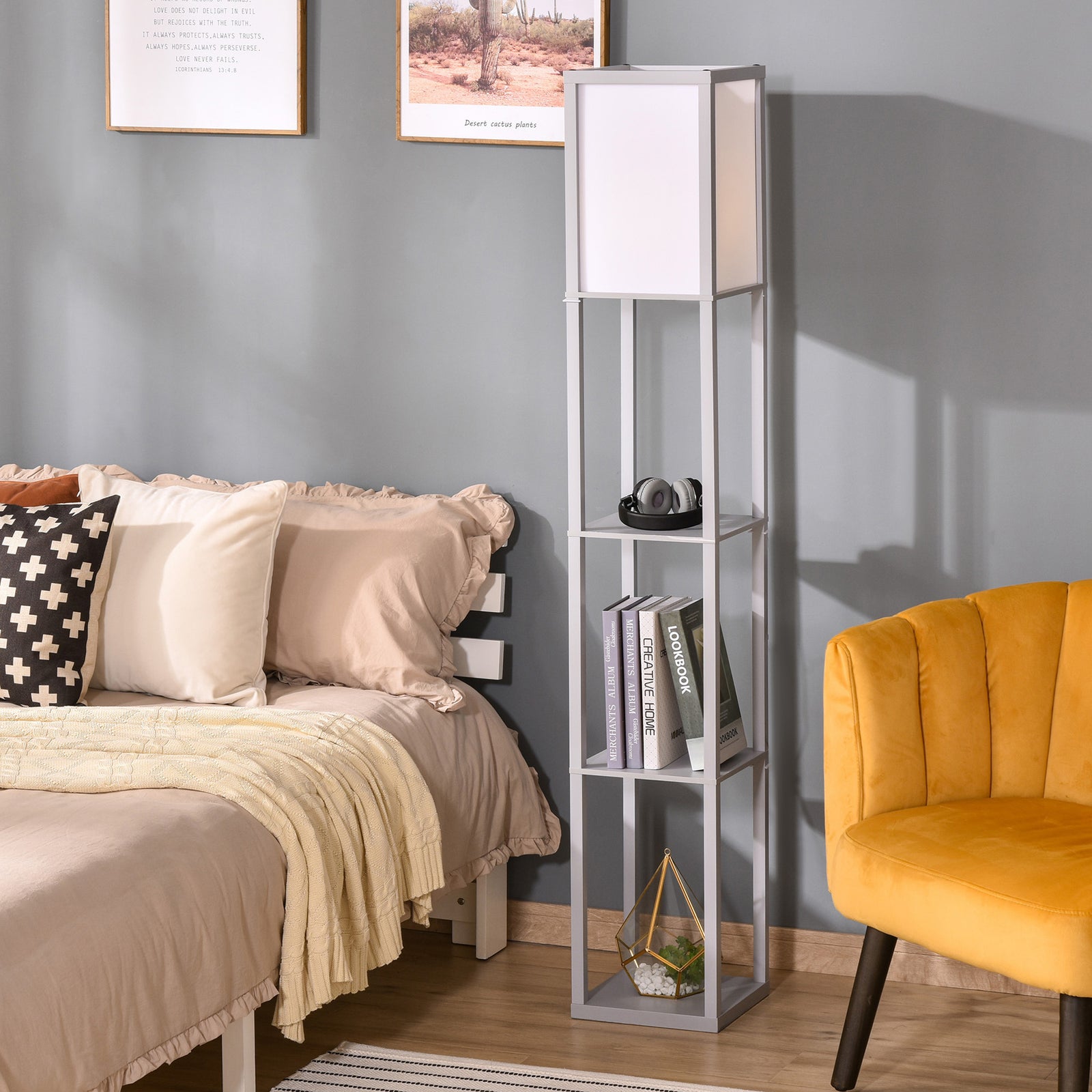 Floor Lamp Reading Lamp With 3-tier Storage Shelf Acrylic | One Size | Gray