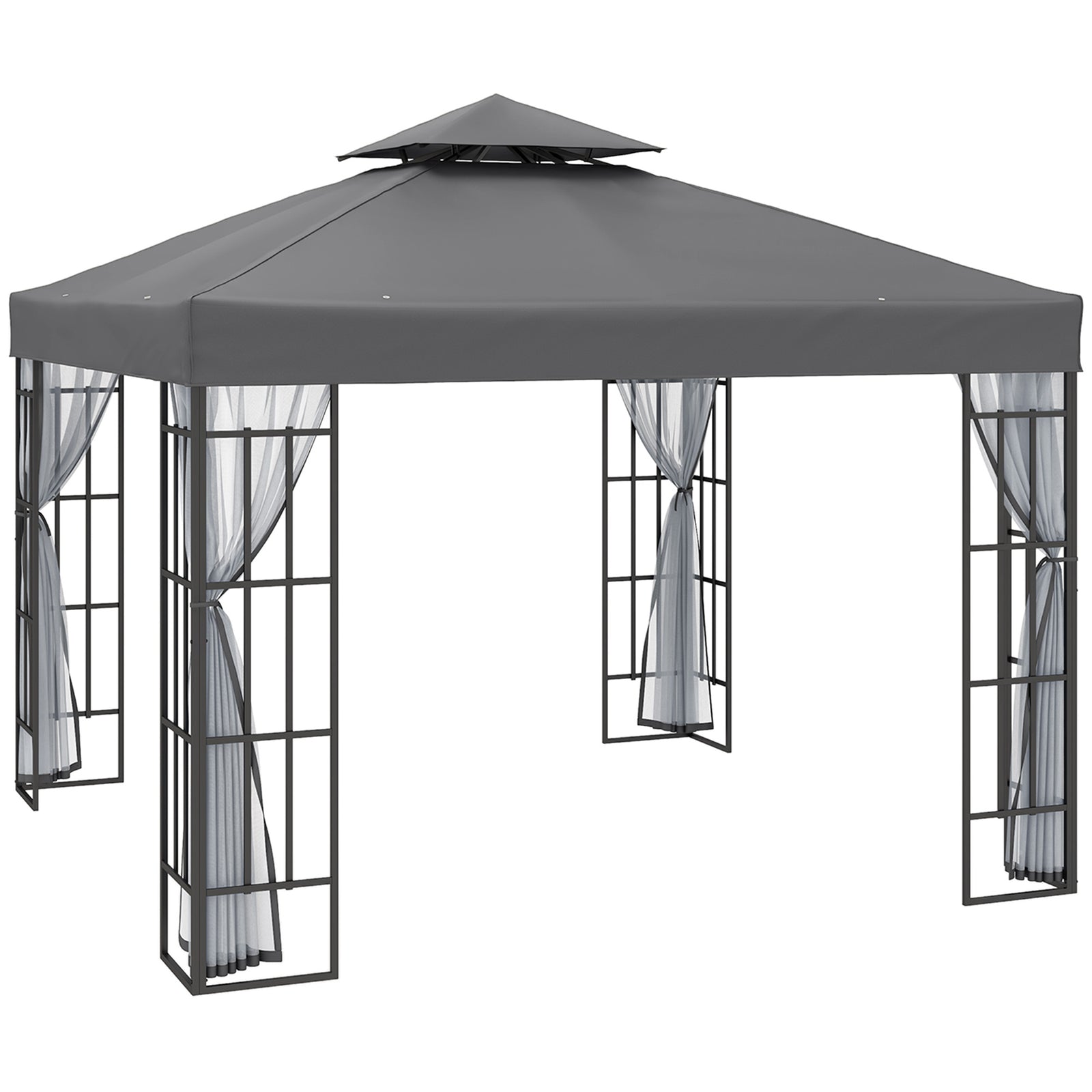 3 X 3(m) Patio Gazebo Canopy Garden Pavilion W/ 2 Tier Roof | Grey