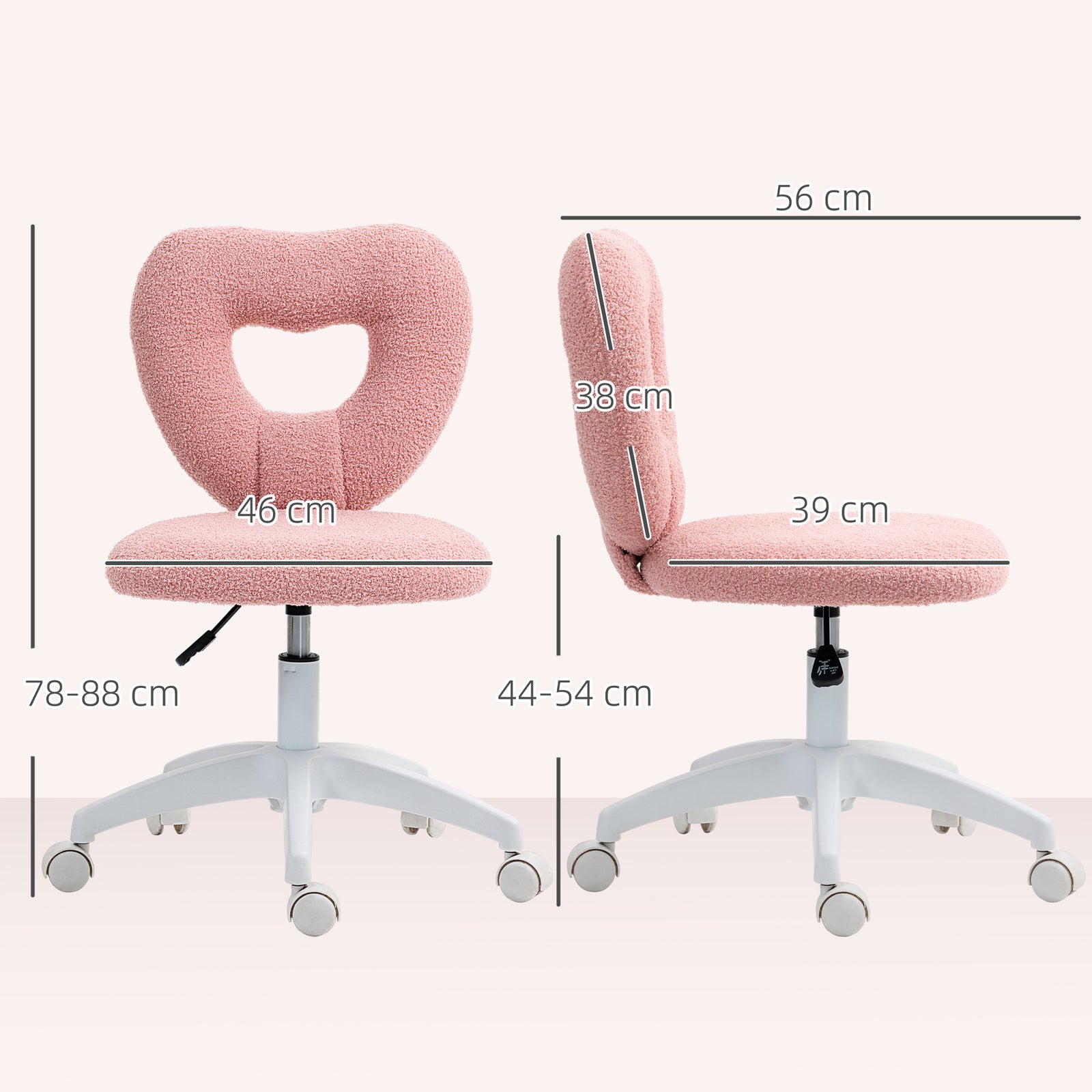 Armless Heart Vanity Chair | Pink