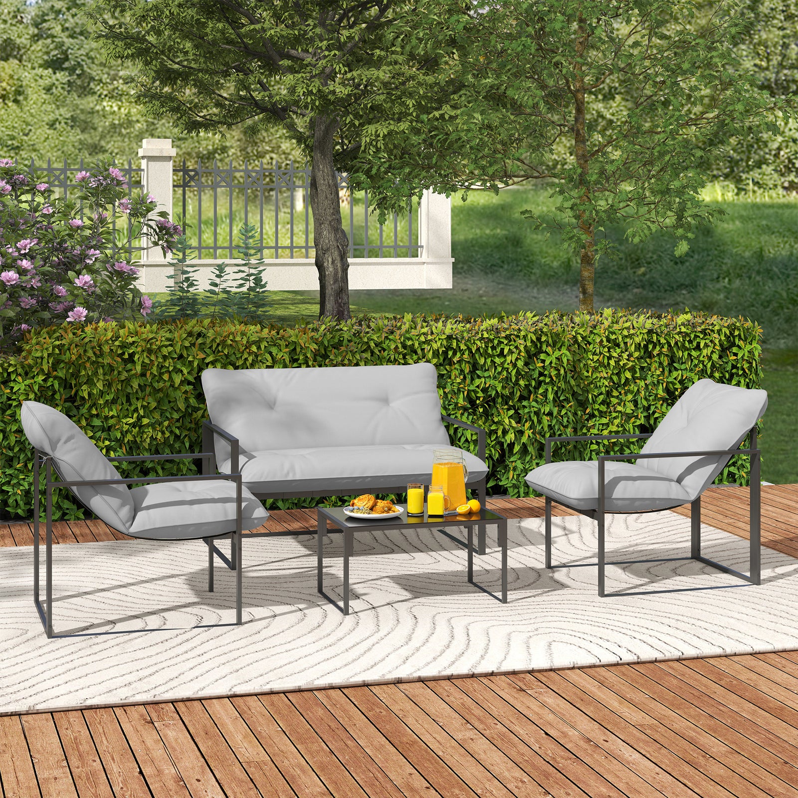4-piece Grey Garden Sofa Set With Table