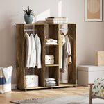 Mobile Double Open Wardrobe W/ Clothes Hanging Rail | Brown