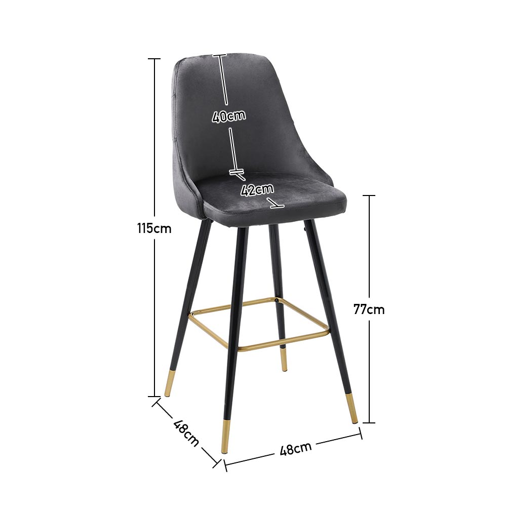 Set Of 2 Modern Upholstered Velvet High Chairs Bar Stools
