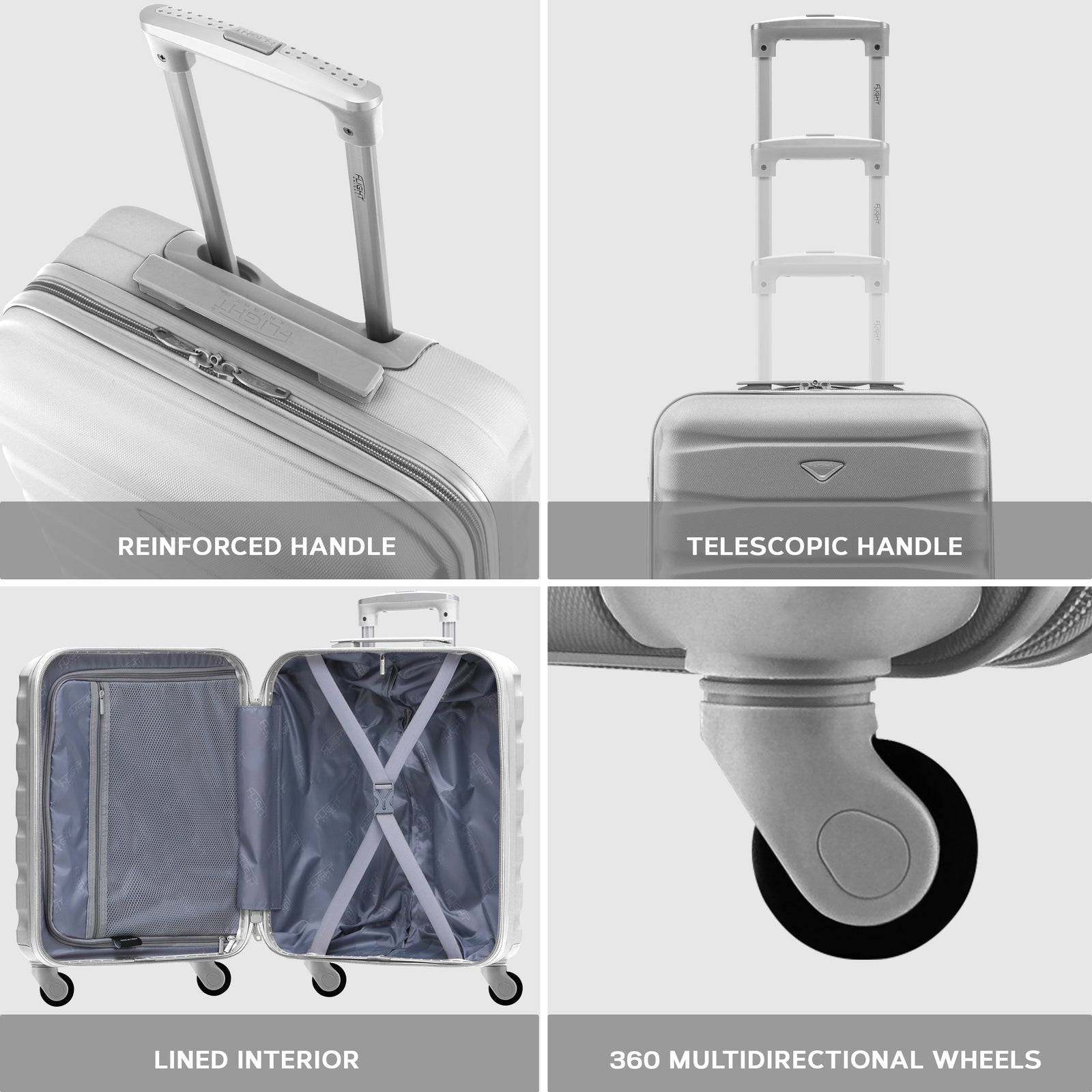 55x40x20cm Lightweight Luggage Hard Shell Cabin Suitcase 60+ Airlines Approved - Carry On Case - 4 Wheels | 55 x 40 x 20cm | Silver