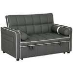 2 Seater Pull Out Sofa Bed With Adjustable Backrest, Charcoal Grey