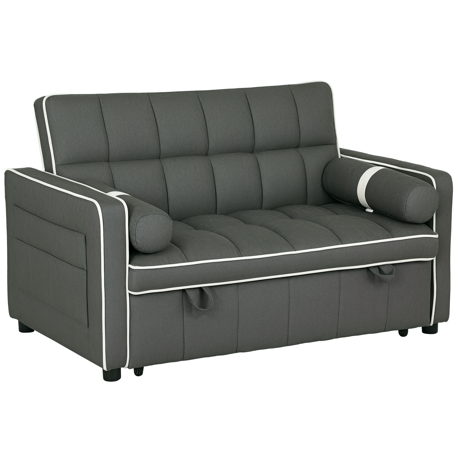 2 Seater Pull Out Sofa Bed With Adjustable Backrest, Charcoal Grey
