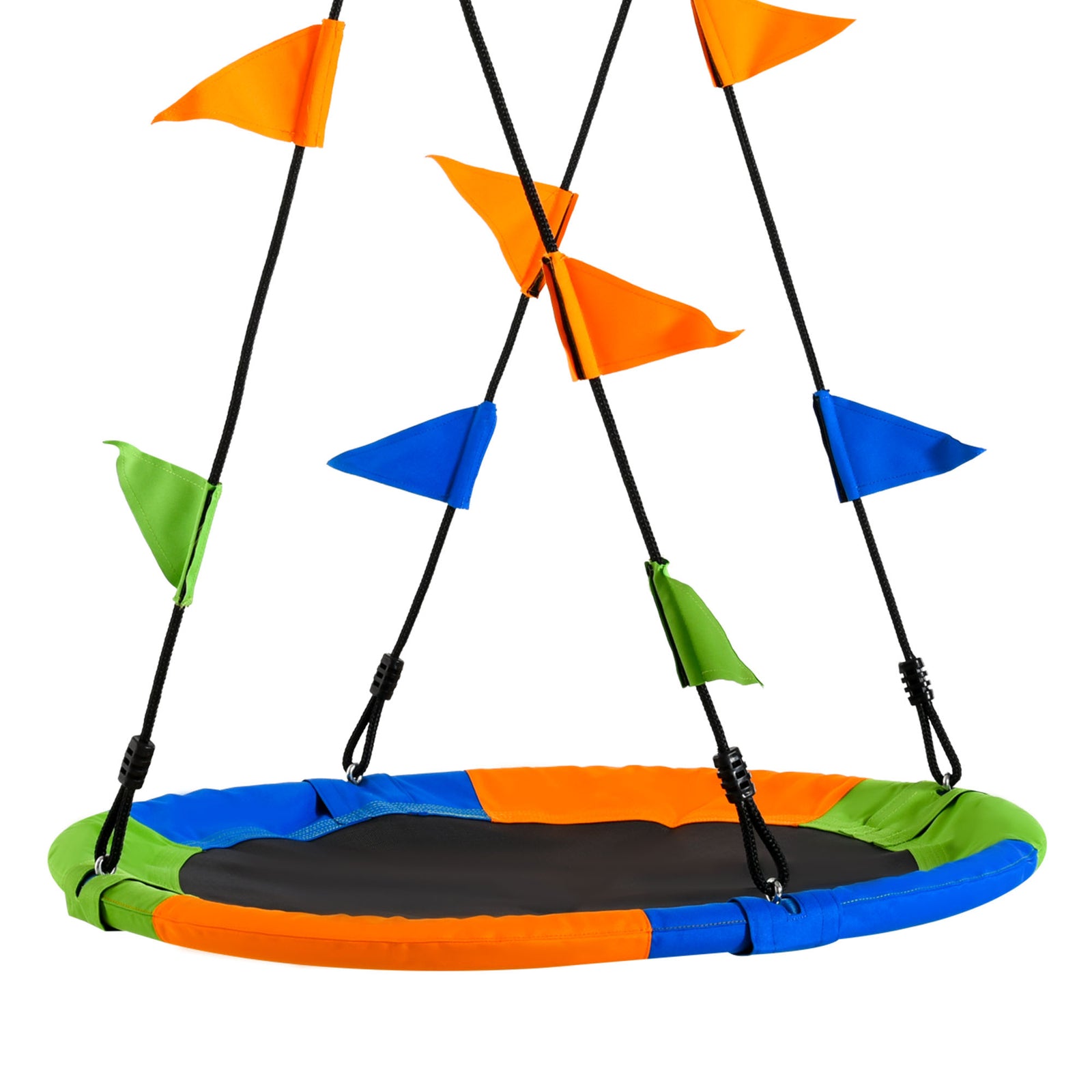 Saucer Tree Swing Metal Tube Adjustable Rope Garden Blue Green Orange