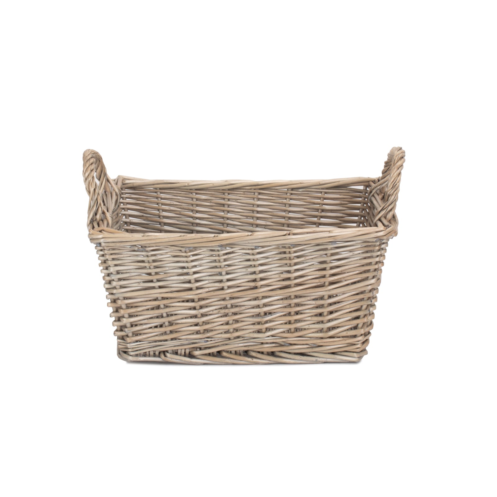 Wicker Antique Wash Finish Handled Unlined Storage Basket | Medium | Brown