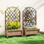 Pack Of 2 Wooden Raised Bed, Outdoor Planter Box W/ Trellis