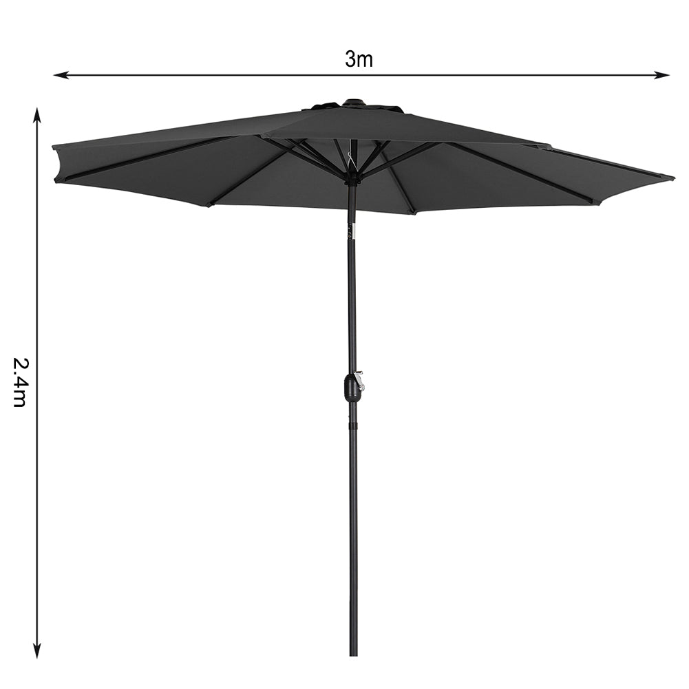 3m Garden Parasol Adjustable Tilting Parasol With Crank Handle For Outdoor Garden Patio Camping Without Base | One Size | Black