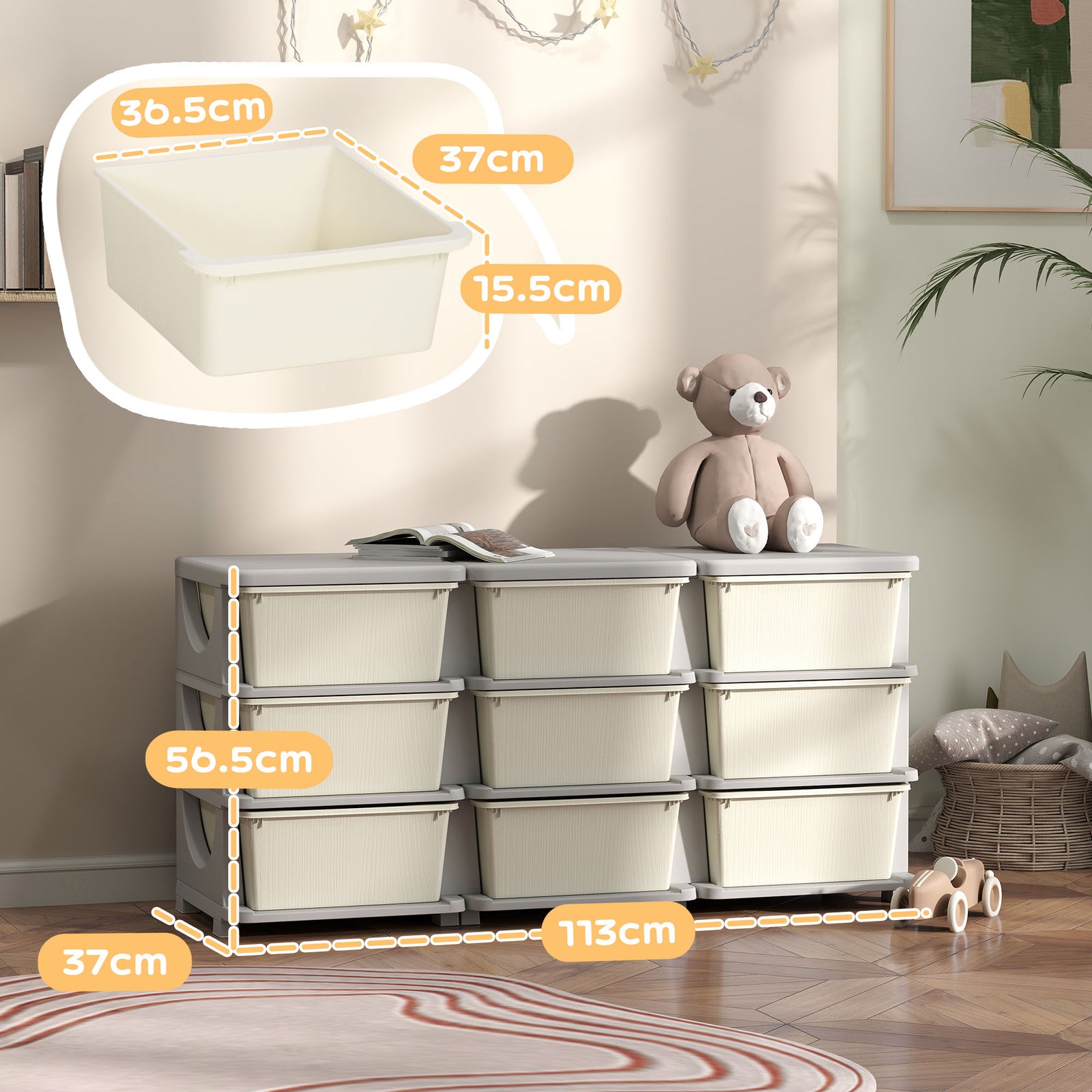 Kids Storage Units With Drawers 3 Tier Chest Dresser Tower | Cream