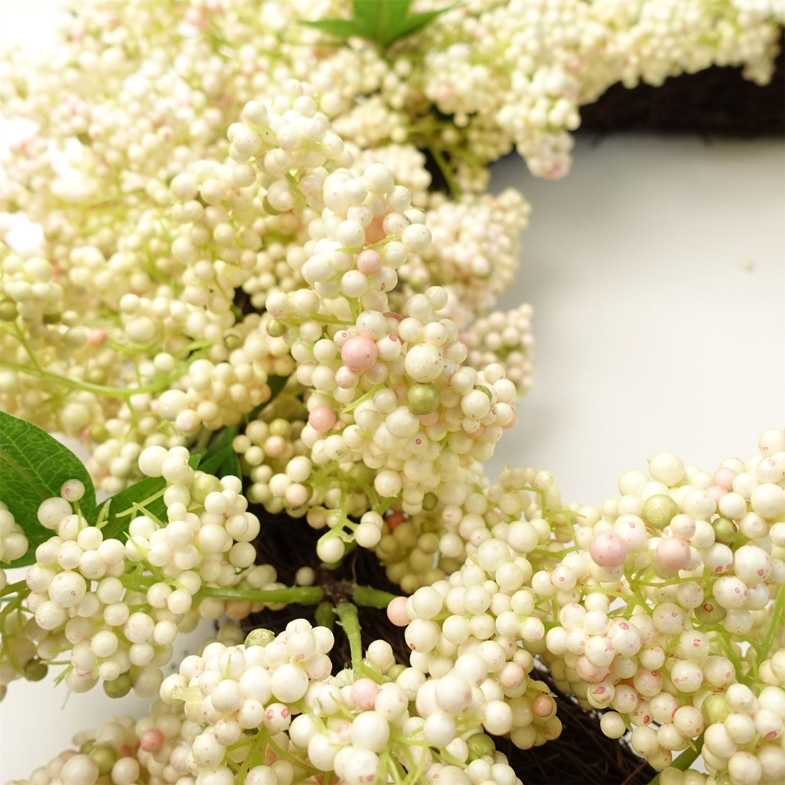 Leaf 55cm Artificial Hanging White Berry Wreath