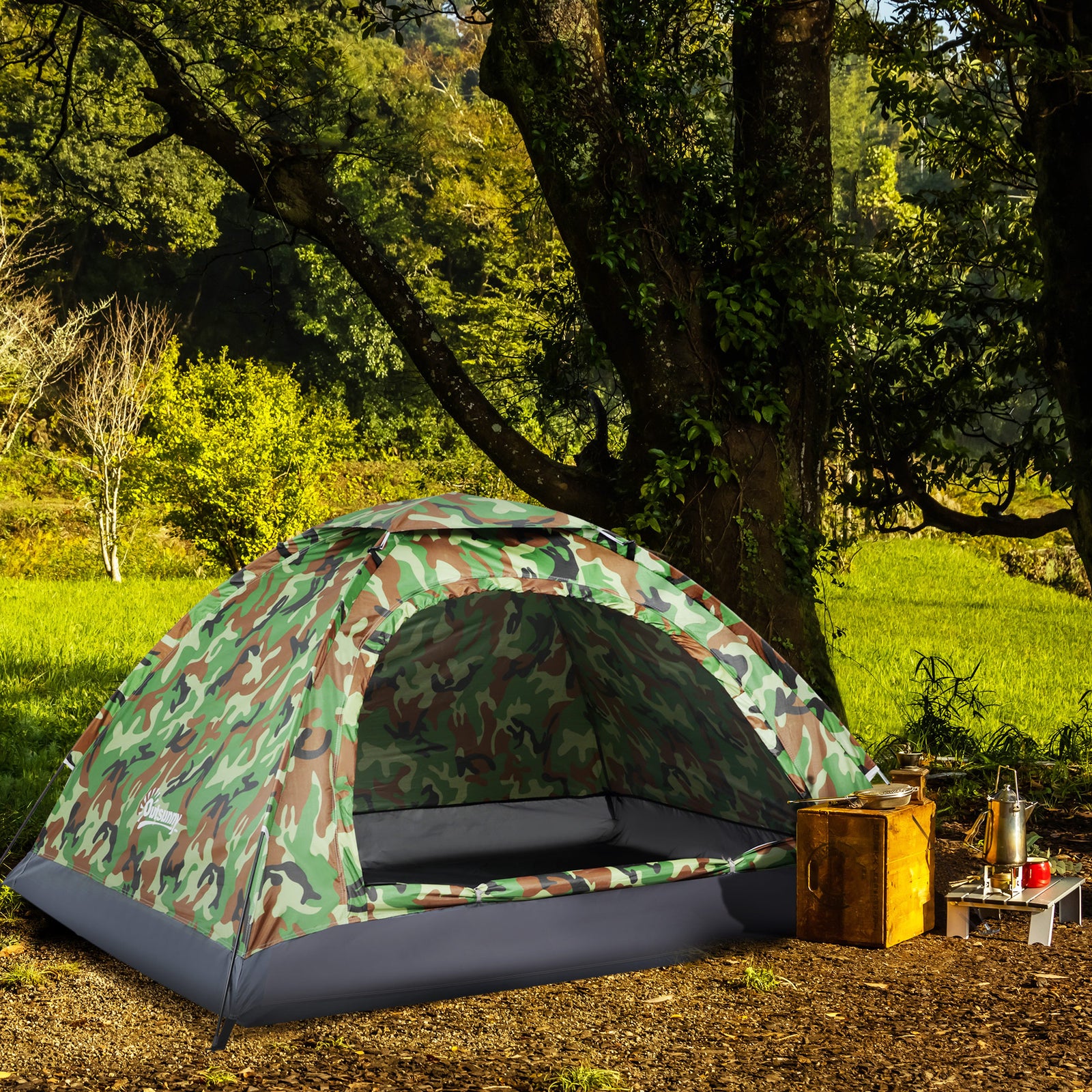 Camping Tent For 2 Person Dome Tent With Storage Pocket | Multi Colour