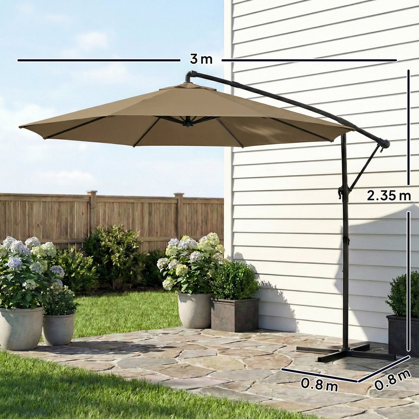 3 M Garden Cantilever Parasol With Cover, Rotation | Khaki