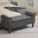 Linen Upholstered Storage Bench With Nailhead Trim & Wooden Legs – Modern Entryway Or Bedroom Seat 106cm W | Grey