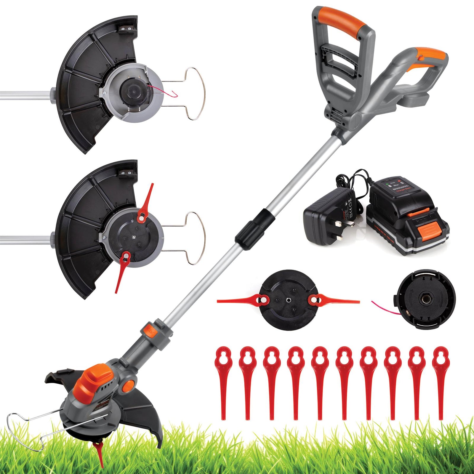 20v 2 In 1 Electric Cordless Grass Strimmer Garden Grass Cutter Trimmer Battery & Charged Included | 1 Battery + 1 Charger | Grey