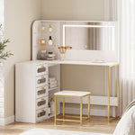 HOMCOM Dressing Table With Led Mirror And Stool, Drawers, Vanity Desk, White
