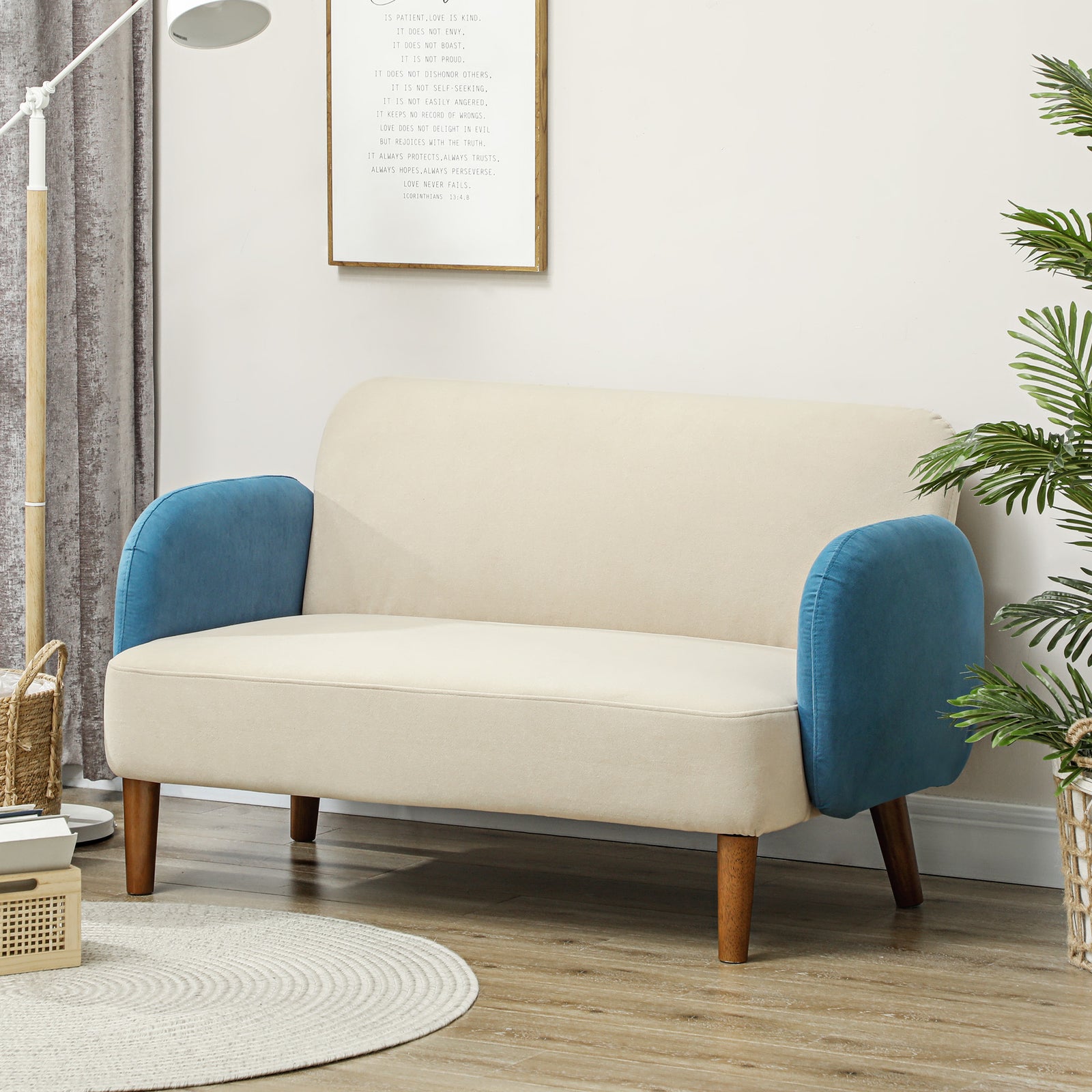 Modern 2 Seater Sofa W/ Rubber Wood Legs 130 X 74 X 76cm | One Size | Blue