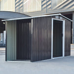 4x8ft Heavy Duty Garden Metal Shed With  Extra 66cm Outdoor Weatherproof Firewood Tool Storage Rack