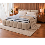 The Maya Upholstered Soft Plush Ottoman Bed Frame & Mattress - Package Deal | Double | Beige