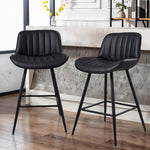 Set Of 2 Modern Pu Leather Bar Stools With Backrest – Padded Seat, Metal Legs