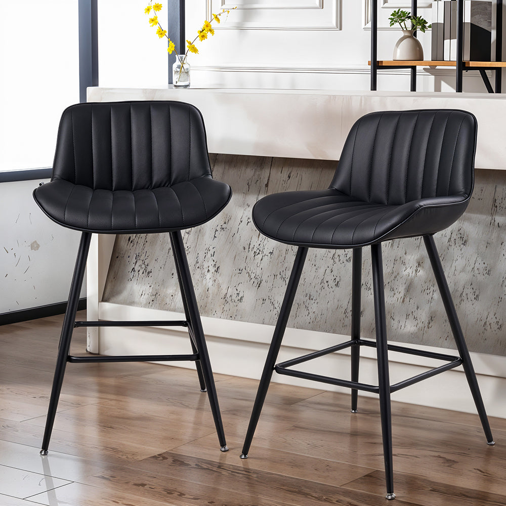 Set Of 2 Modern Pu Leather Bar Stools With Backrest – Padded Seat, Metal Legs