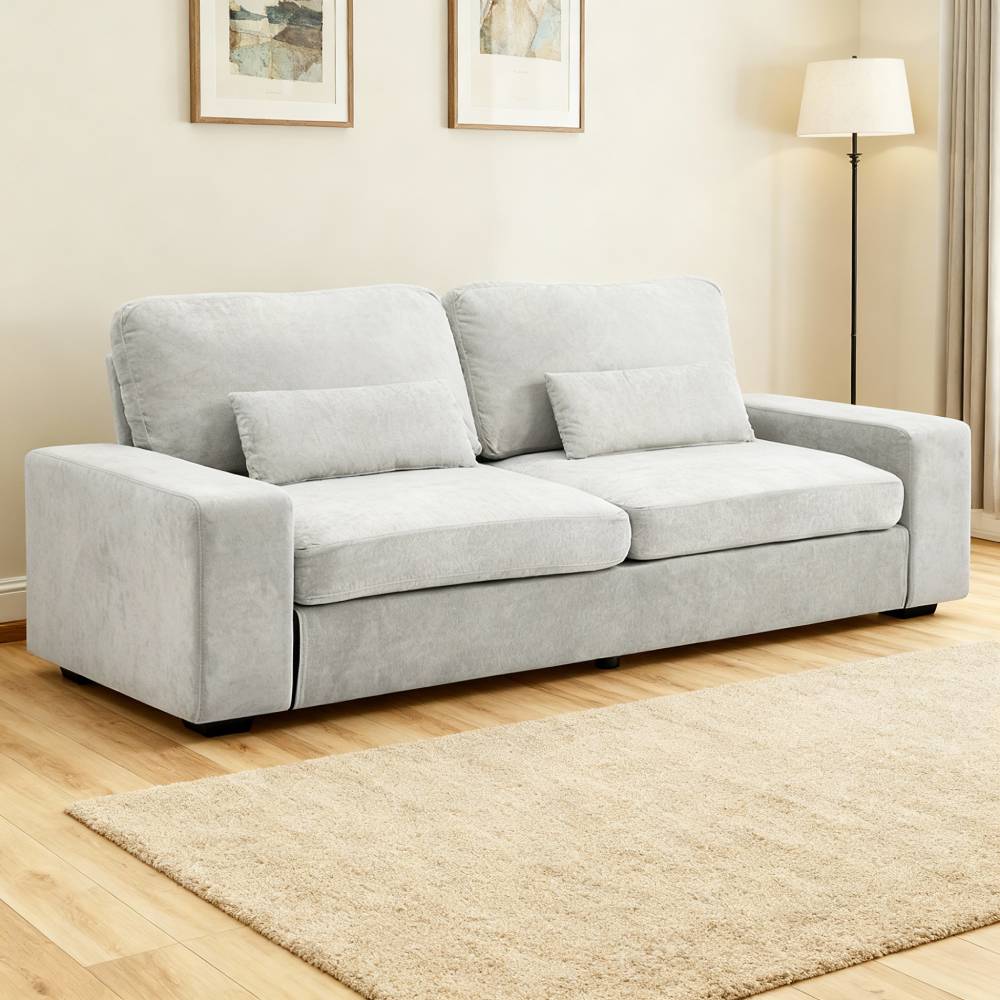 2-seater Chenille Upholstered Sofa With Pillows | Grey