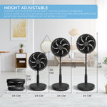 13.5'' Pedestal Fan With Remote Control - Oscillating & Portable Foldable Height Adjustable Cooling Led Display 12 Speed Turbo Quiet Circulation For Bedroom, Homes Office | Black
