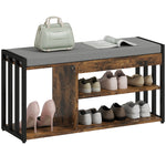 HOMCOM Upholstered Entryway Shoe Bench With Storage Shelves, Rustic Brown