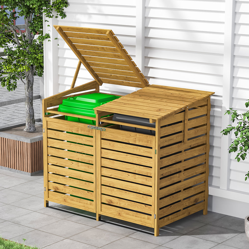 Outdoor Spruce Wood Garbage Can Garden Storage Shed