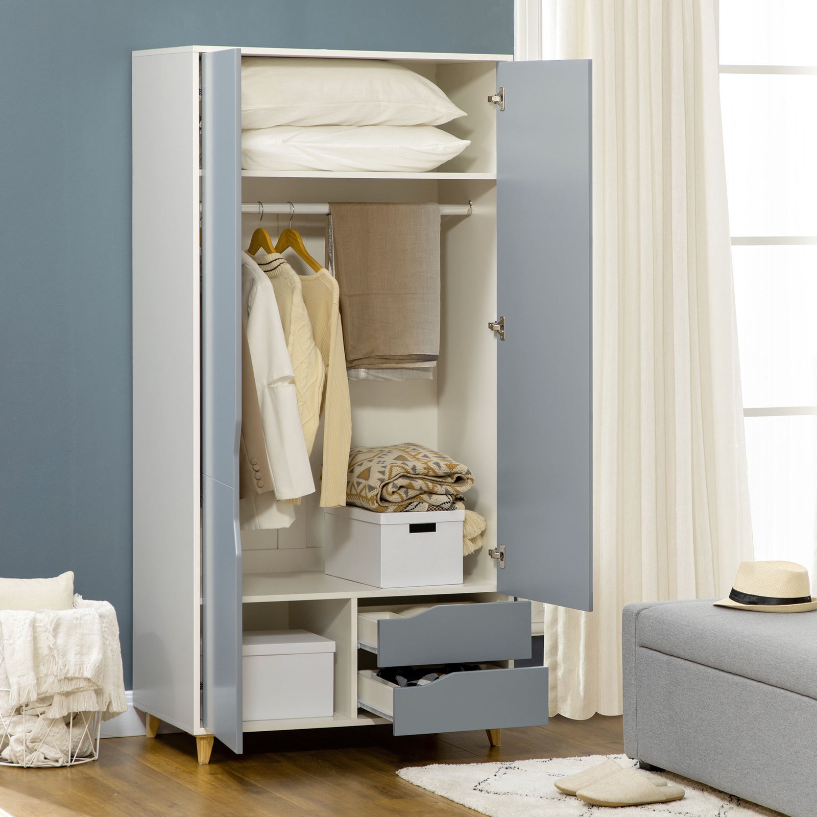 2 Door Wardrobe With Drawers Hanging Rail Shelves Bedroom | One Size