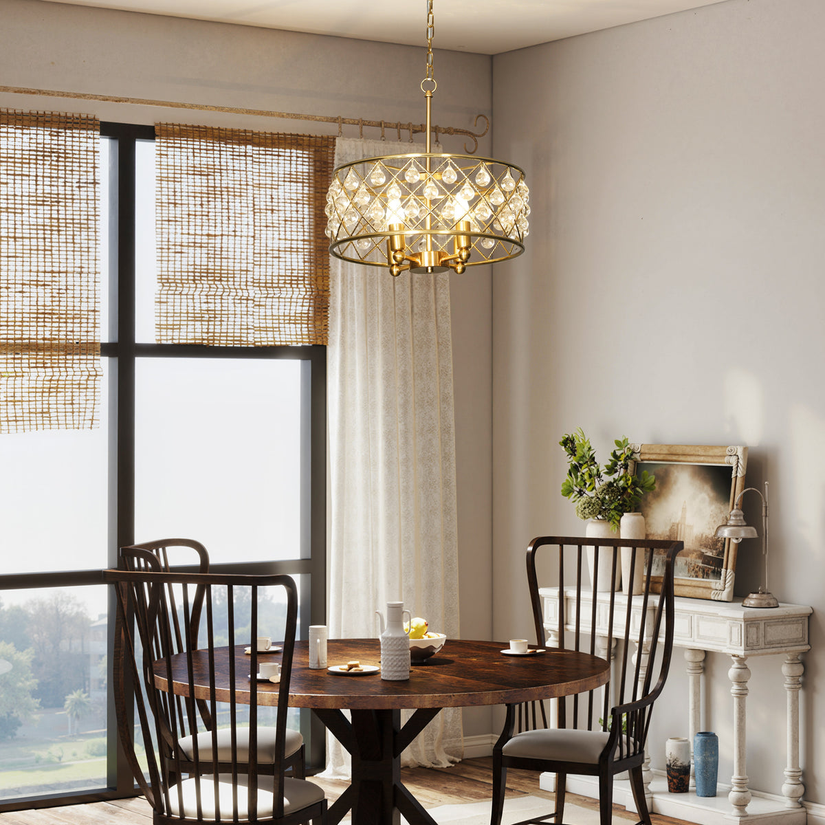 HOMCOM Ceiling Light With Adjustable Height, Modern Crystal Chandelier
