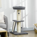 Cat Tree Kitten Tower W/ Scratching Post, Pad, Dark Grey, Ball