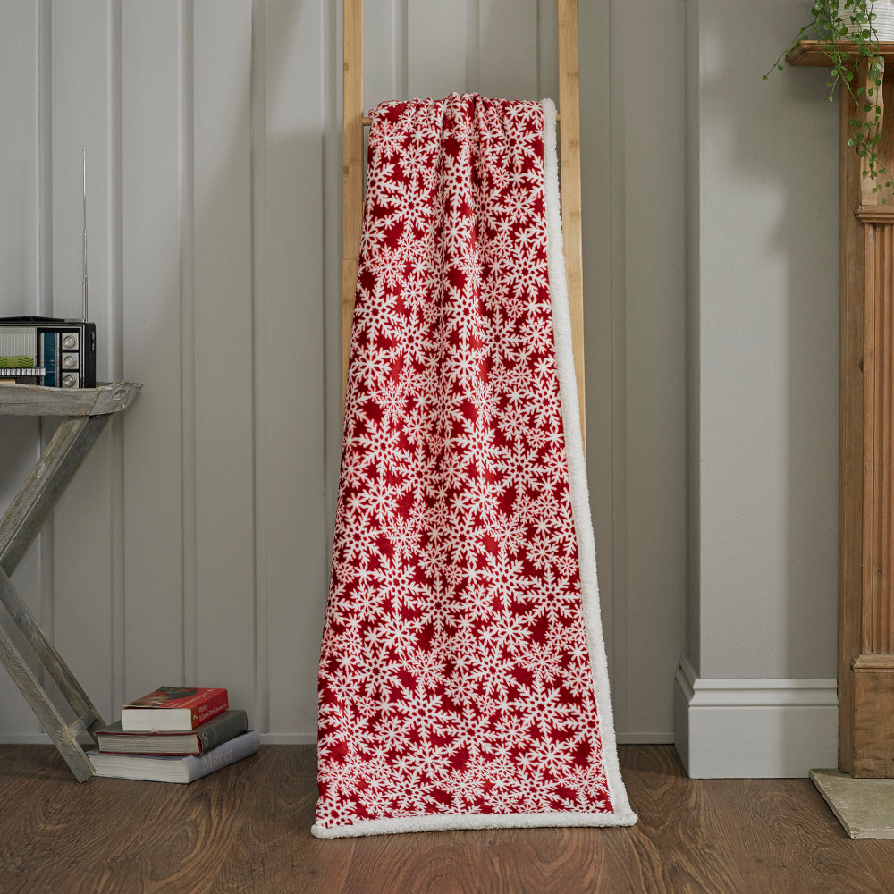 Flakes Sherpa Printed Soft Throw | 125cm x 150cm | Red