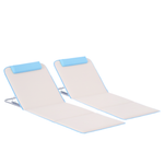 2pc Outdoor Beach Mat Steel Reclining Chair Set W/ Pillow | Cream