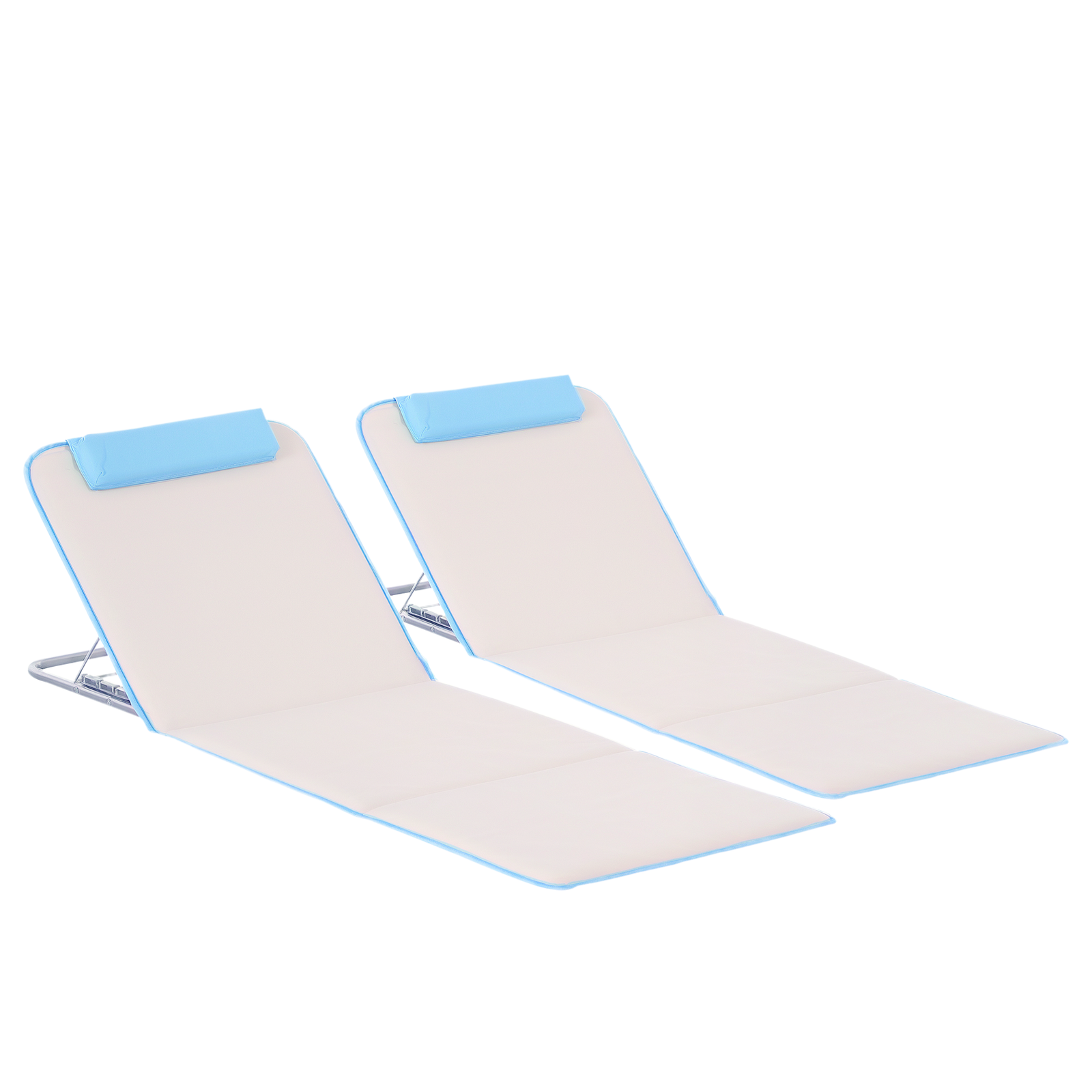 2pc Outdoor Beach Mat Steel Reclining Chair Set W/ Pillow | Cream