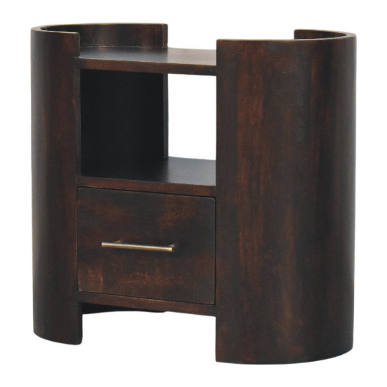 Valencia Bedside Table, 1 Drawer, 2 Open Shelves, Dark Brown | Brown