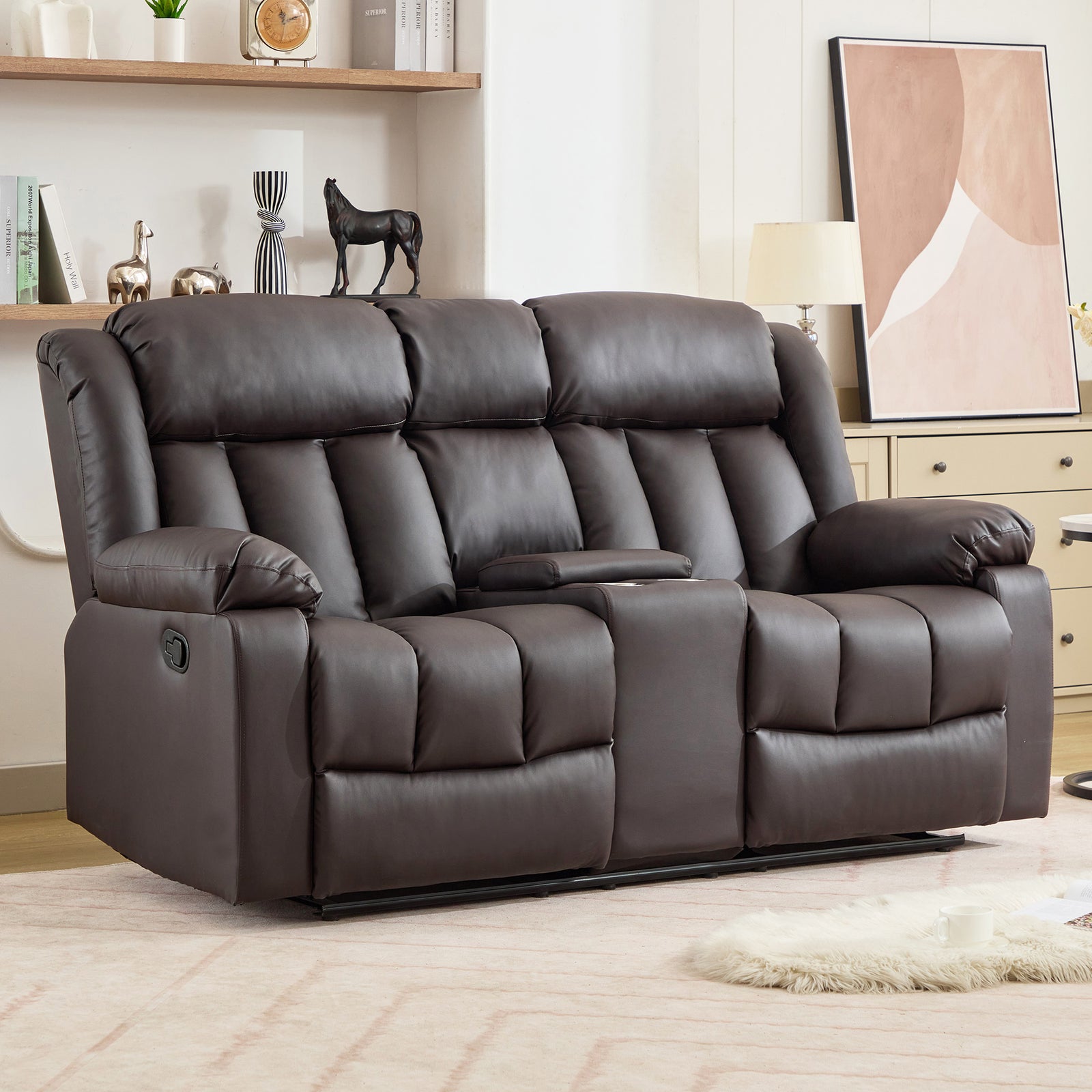 Sheridan 2 Seat Manual Recliner Sofa With Central Console | Brown