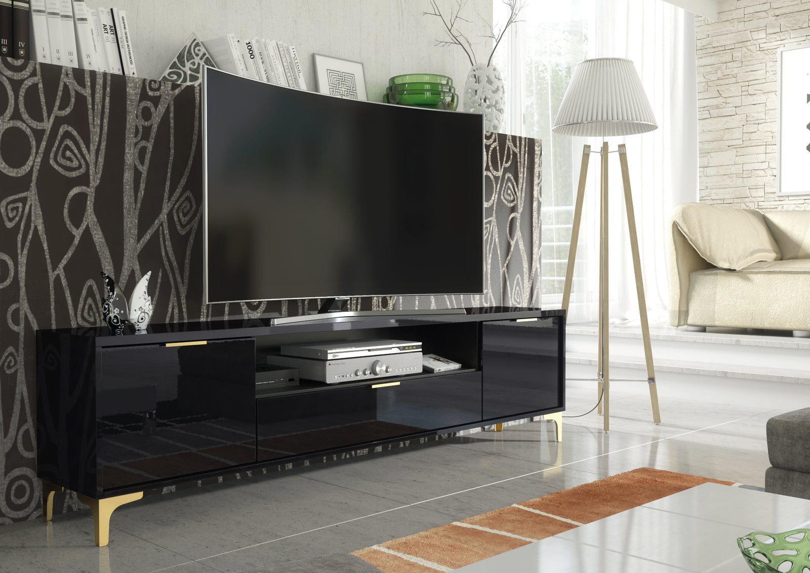 Goldline Gloss Tv Unit 200cm | Black