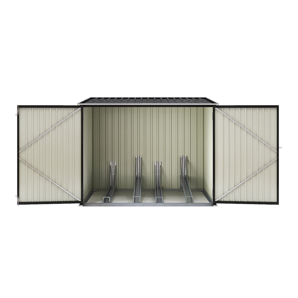 4 Bike Storage Shed Outdoor Lockable Bicycle Storage House Metal Garden Bike Shed with  Racks & Sloped Roof