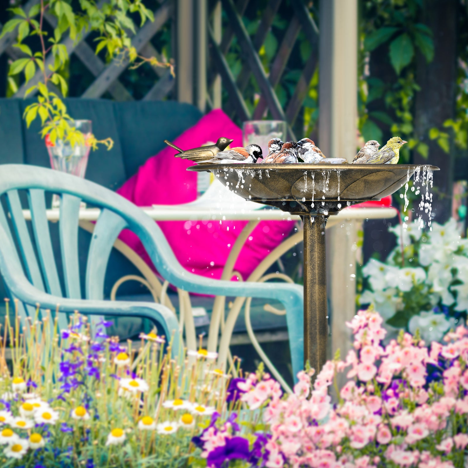 72cm Tall Bird Bath W/ Bird Decoration For Garden