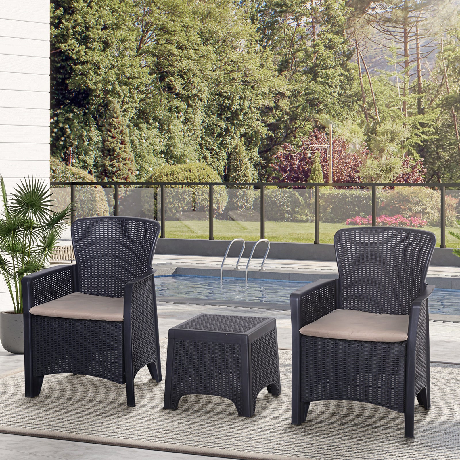 3-pcs Conversation Set Rattan Sofa Furniture Set W/ Cushion