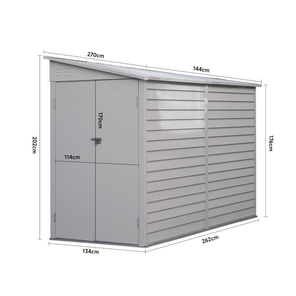 Durable Zinc Steel Metal Garden Shed 4.7×8.86ft – Waterproof Outdoor Storage House For Tools And Garden Equipment, White | White