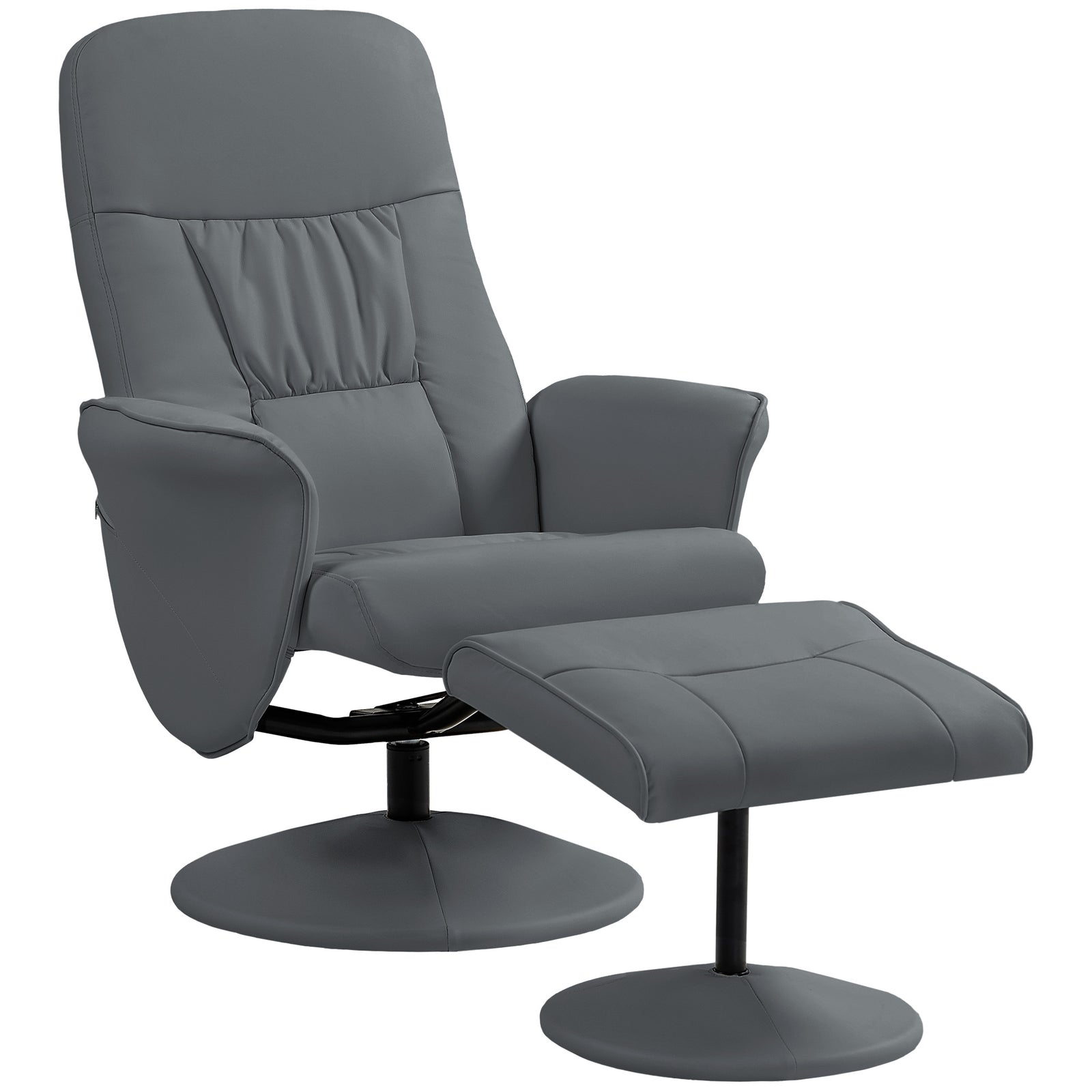 Pu Leather Armchair And Footrest Swivel Recliner W/ Ottoman | One Size | Grey