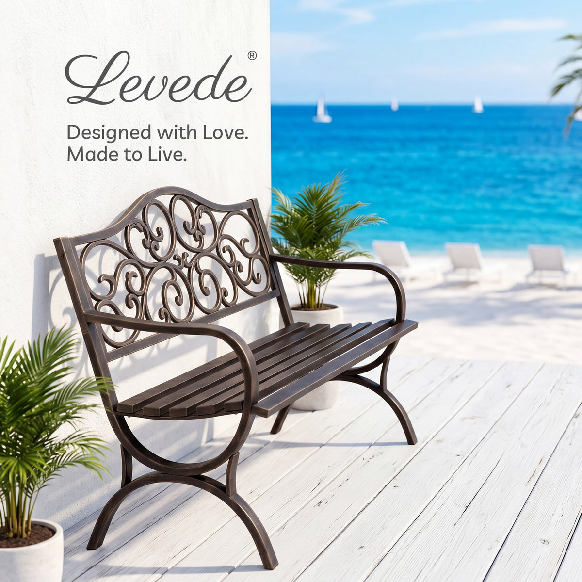 Garden Bench, Outdoor Bench,300kg Metal, Floral Pattern, Bronze | Bronze