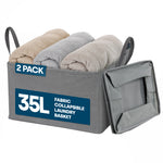 Collapsible Laundry Bags 2 Pack 35l Fabric Storage Baskets With Handles | Grey