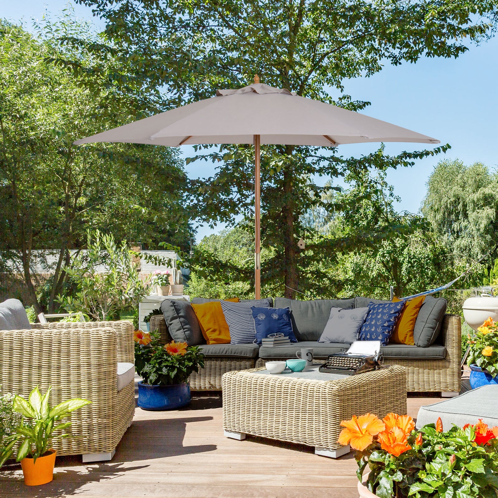 2.5m Wood Garden Parasol Sun Shade | Gray