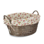 Wicker Antique Wash Finish Lined Wash Basket With Garden Rose Lining | Pink