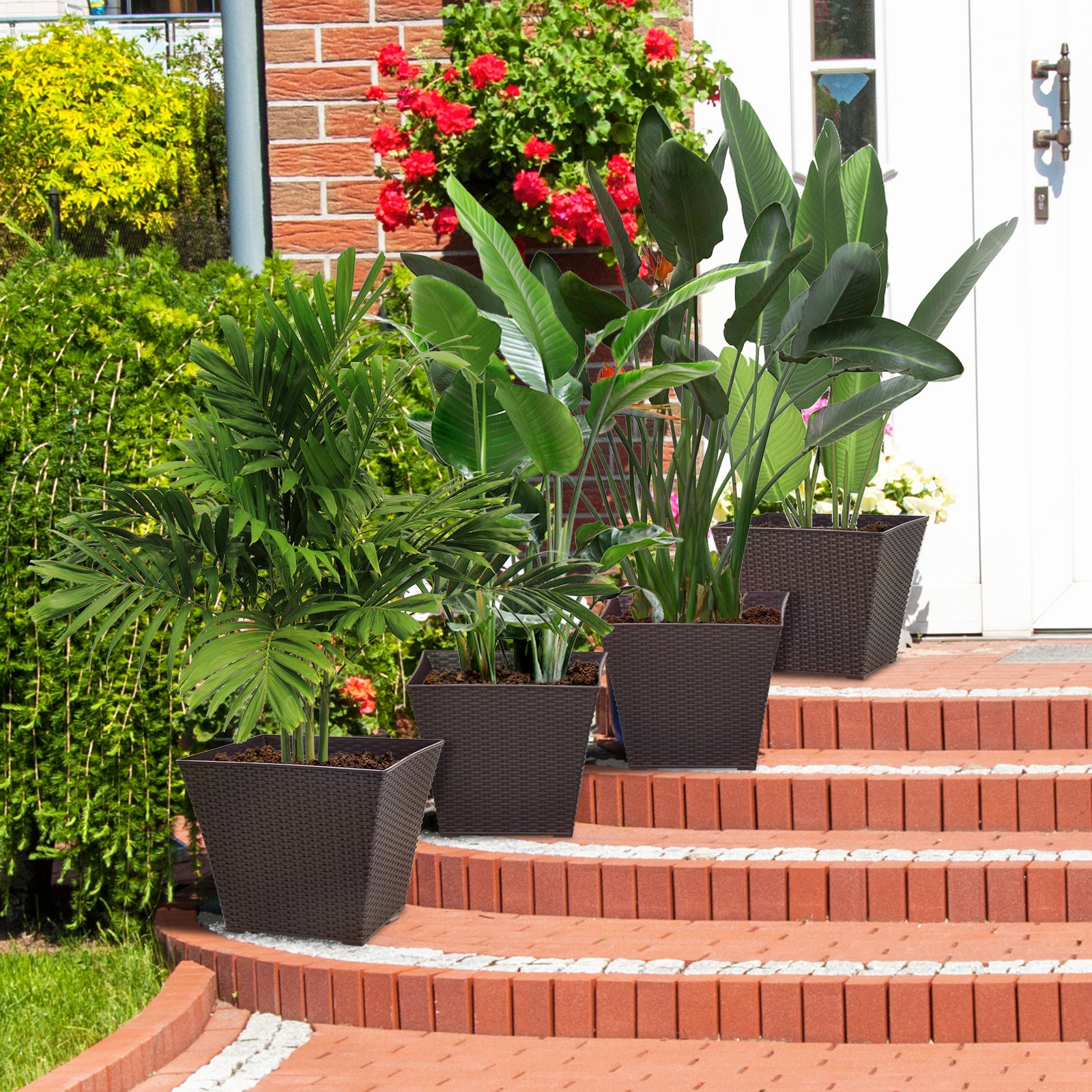 Planter Pack Of 4, Rattan Effect, Brown | Brown