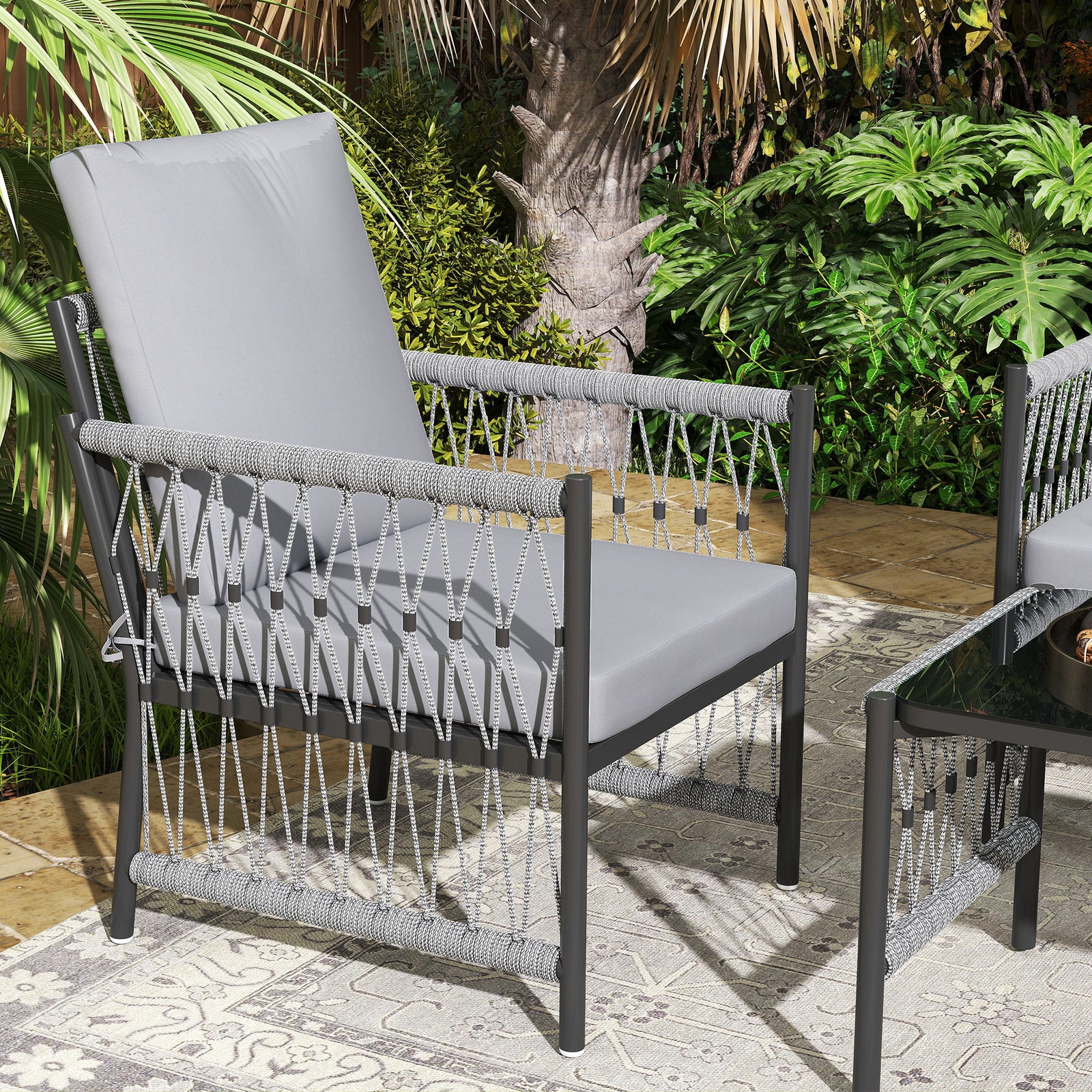 4 Piece Rattan Set, Wicker Conversation Set | Gray